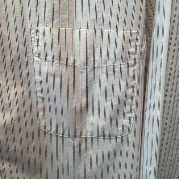 Old Navy mens long sleeve pin striped button front shirt, tan/white, size XXL - Picture 8 of 8